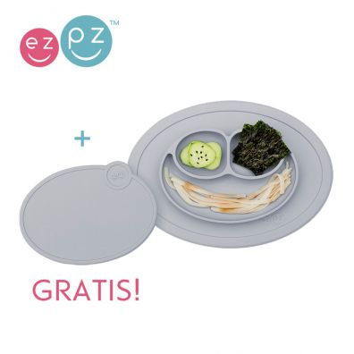 Ezpz Silikonowy talerzyk z podkładką mały 2w1 Mini Mat + pokrywka GRATIS pastelowa szarość Ezpz Silikonowy talerzyk z podkładką mały 2w1 Mini Mat + pokrywka GRATIS pastelowa szarość