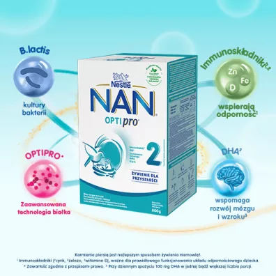 Nestle Nan Optipro 2 Mleko następne dla niemowląt po 6 miesiącu 800 g Nestle Nan Optipro 2 Mleko następne dla niemowląt po 6 miesiącu 800 g