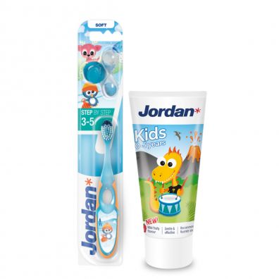 Jordan Zestaw Step By Step szczoteczka do zębów 3-5 lat Miękka + Kids Pasta do zębów 0-5 lat 50 ml Jordan Zestaw Step By Step szczoteczka do zębów 3-5 lat Miękka + Kids Pasta do zębów 0-5 lat 50 ml