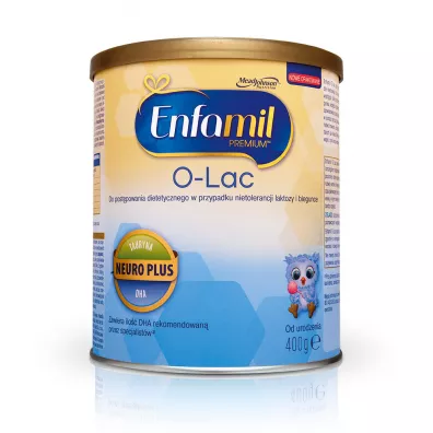 Enfamil Premium O-lac Mleko modyfikowane do stosowania przy objawach nietolerancji laktozy i biegunce od urodzenia 400 g Enfamil Premium O-lac Mleko modyfikowane do stosowania przy objawach nietolerancji laktozy i biegunce od urodzenia 400 g