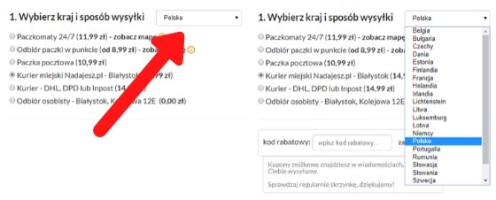 Dost�pna lista kraj�w przy przesy�ce zagranicznej