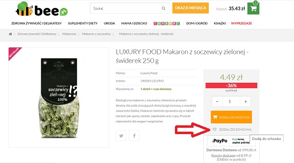 Dodawanie do schowka z poziomu karty wybranego produktu