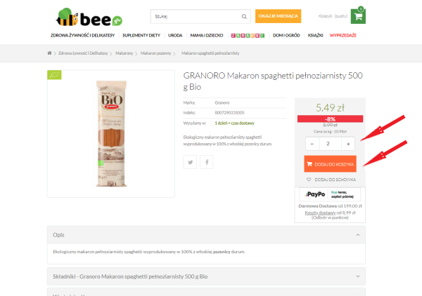 dodaj do koszyka na stronie produktu