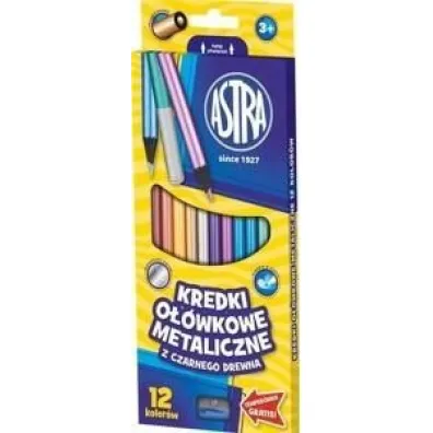 Astra Kredki o��wkowe czarne drewno metalik 12 szt.
