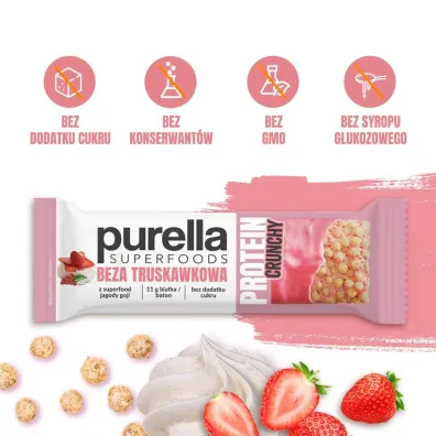 Purella Superfoods baton proteinowy beza truskawkowa 45 g
