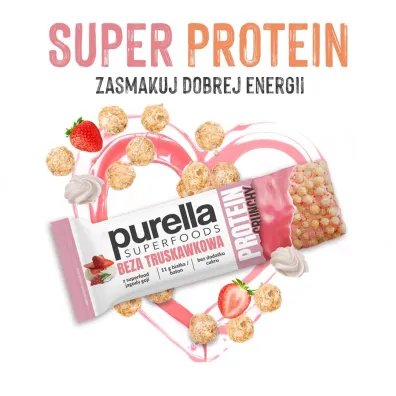 Purella Superfoods baton proteinowy beza truskawkowa 45 g