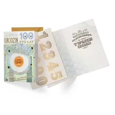 Kukartka Karnet DK-1305 Urodziny  wymienne cyfry, banknot 100
