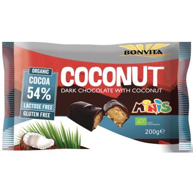 Bonvita Batony z nadzieniem kokosowym w polewie z gorzkiej czekolady bezglutenowe 10 x 20 g Bio