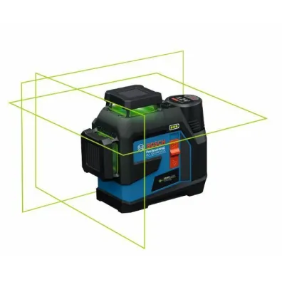 Bosch Laser p�aszczyznowy gll 12v-100-33 cg zielony +uchwyt lb 10 +klamra dk20 1x2,0ah lb