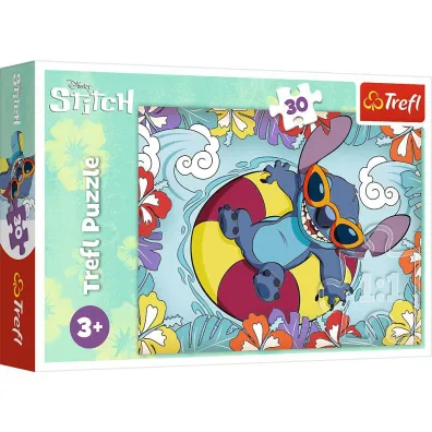 Pakiet dla przedszkolaka. Puzzle 30 el. Lilo&Stitch na wakacjach, O��wki z gumow� nak�adk� Disney Fashion Stitch 3