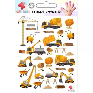 Tatua�e zmywalne dla dzieci Maszyny budowlane All4Kids