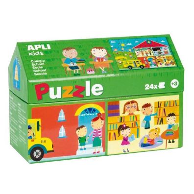 Puzzle w kartonowym domku - w szkole 3+ Apli