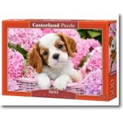 Puzzle 500 el. Szczeni� w r�owych kwiatach Castorland
