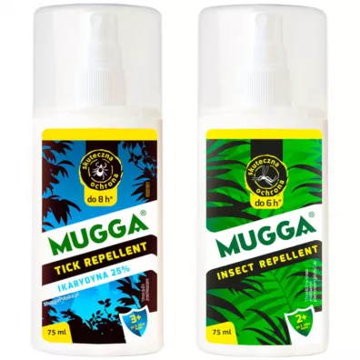 Mugga Spray na komary i kleszcze Deet 9,5% + Ikarydyna 25% Zestaw 2 x 75 ml