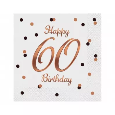 Godan Serwetki B&C Happy 60 Birthday bia�e 33 x 33 cm