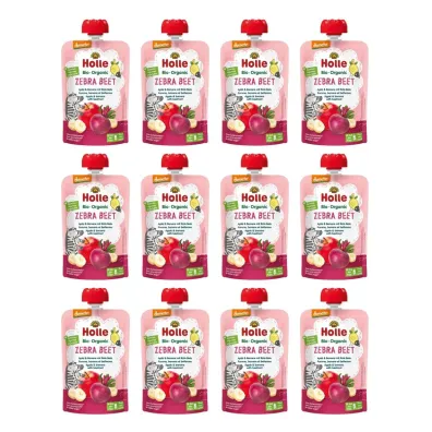 Holle Mus Buraczana zebra (jab�ko-banan-burak) od 6. miesi�ca Demeter Zestaw 12 x 100 ml Bio