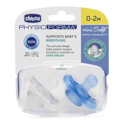 Chicco PhysioForma Smoczek silikonowy uspokajaj�cy Mini Soft 0-2m Boy 2 szt.
