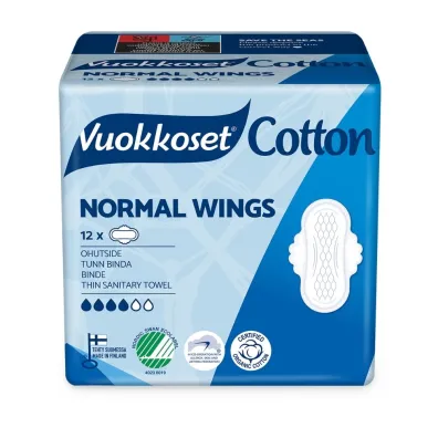Vuokkoset Cotton, Podpaski ze skrzydekami Normal Sensitive 12 szt.