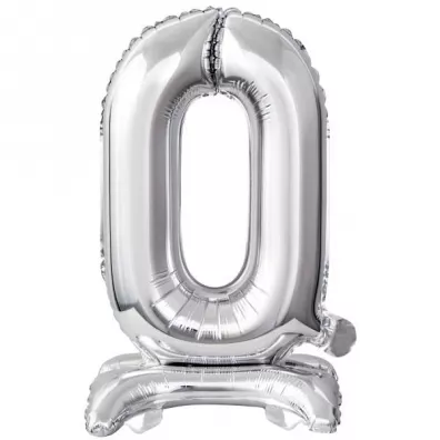 Amscan Balon foliowy mini cyfra 0 na stojaku srebrna