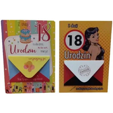 Karnet B6 18 Urodziny z kopertk� mix 2 wzor�w