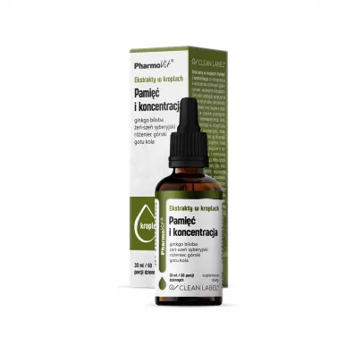 Pharmovit Clean label Ekstrakty w kroplach Pami�� i koncentracja Suplement diety 30 ml