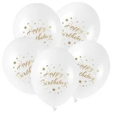 Balony ze z�otym nadrukiem Happy Birthday 5 szt.