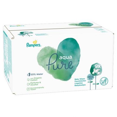 Pampers Aqua Pure Chusteczki nawilżające dla dzieci Zestaw 9 x 48 szt.