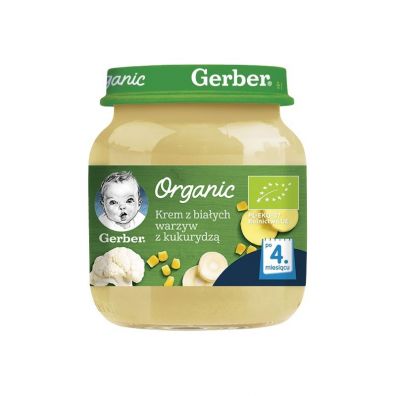Gerber Organic Zupka krem z białych warzyw z kukurydzą dla niemowląt po 4 miesiącu 125 g Bio