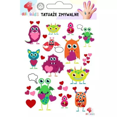 Tatua�e zmywalne dla dzieci Zakochane potworki All4Kids