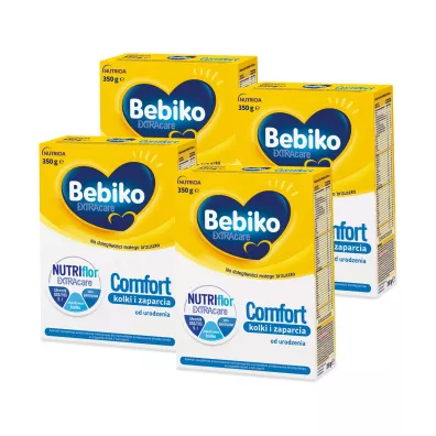 Bebiko Extra Care Comfort 1 Dietetyczny �rodek spo�ywczy dla niemowl�t na kolki i zaparcia od urodzenia Zestaw 4 x 350 g