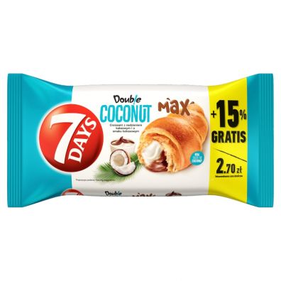 7days Doub!e Max Croissant z nadzieniem o smaku kakaowym i kokosowym 110 g