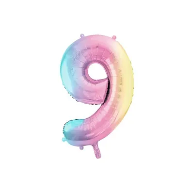 PartyDeco Balon foliowy 9 pastelowy t�czowy 86cm