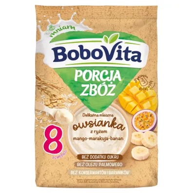 BoboVita Porcja zb� Delikatna mleczna owsianka z ry�em mango-marakuja-banan po 8. miesi�cu 210 g