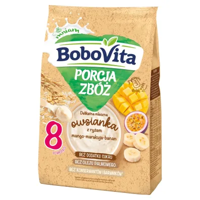 BoboVita Porcja zb� Delikatna mleczna owsianka z ry�em mango-marakuja-banan po 8. miesi�cu 210 g