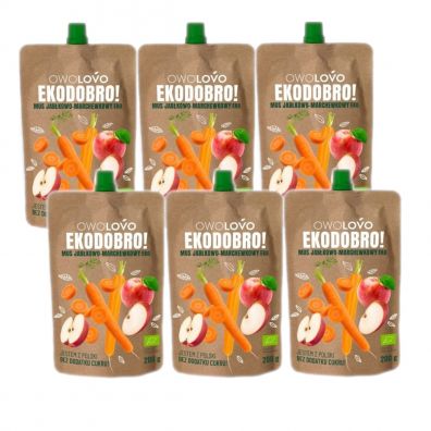Owolovo Mus jabkowo-marchewkowy Ekodobro Zestaw 6 x 200 g Bio