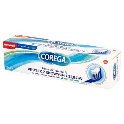 Corega Pasta 2w1 do mycia protez zębowych i zębów Miętowy Smak 75 ml