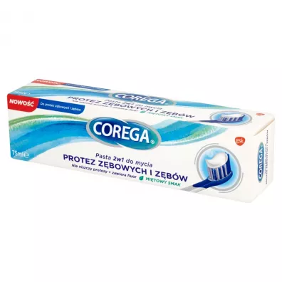 Corega Pasta 2w1 do mycia protez z�bowych i z�b�w Mi�towy Smak 75 ml