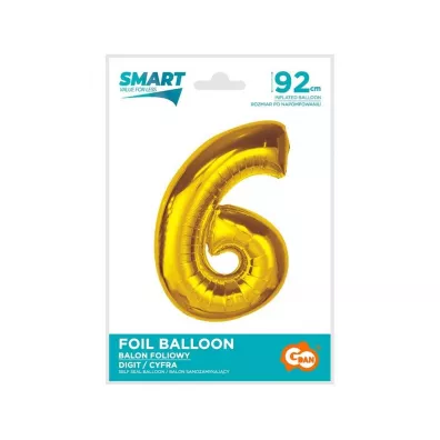 Balon foliowy Smart cyfra 6 zota 92cm