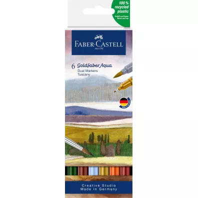 Faber-Castell Pisak akwarelowy goldfaber aqua dwustronny zestaw tuscany 6 szt.