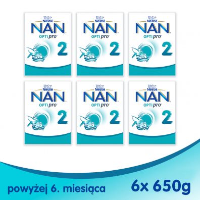 Nestle Nan Optipro 2 Mleko następne dla niemowląt po 6 miesiącu Zestaw 6 x 650 g