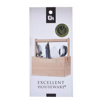 Excellent Houseware Pojemnik na sztuce z rczk bambus 23,5 cm