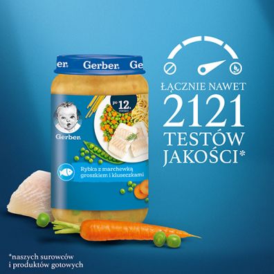 Gerber Obiadek rybka z marchewk groszkiem i kluseczkami dla dzieci po 12 miesicu 250 g