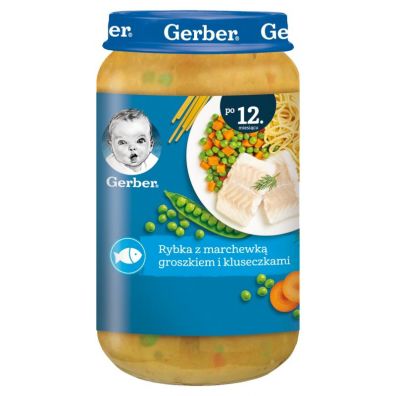 Gerber Obiadek rybka z marchewk groszkiem i kluseczkami dla dzieci po 12 miesicu 250 g