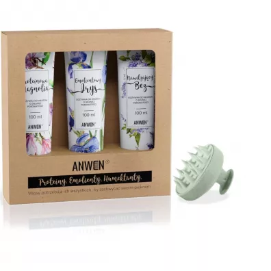 Anwen Zestaw od�ywek do w�os�w o �redniej porowato�ci + Mohani Szczotka do mycia w�os�w i masa�u g�owy 3 x 100 ml