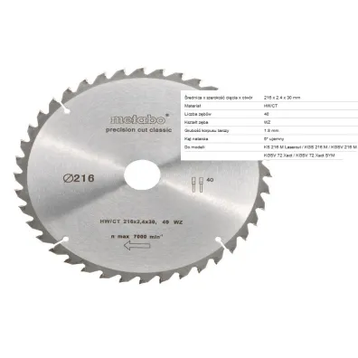Metabo Pi�a tarczowa hw/ct 216x30x40z 1,8mm