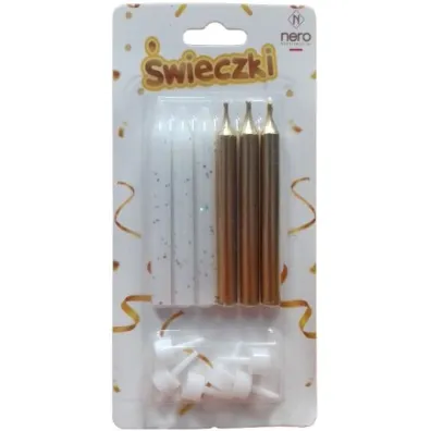 �wieczki na tort bia�o-z�ote 6 szt. 8cm