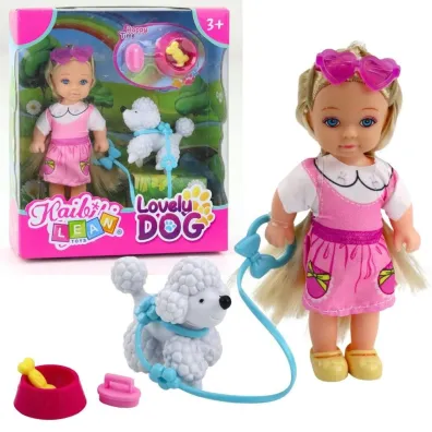 Laleczka z pieskiem na smyczy miska z ko�ci� LeanToys
