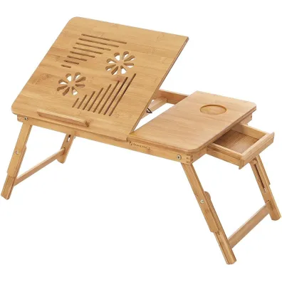 Songmics Stolik pomocniczy pod laptopa bambus