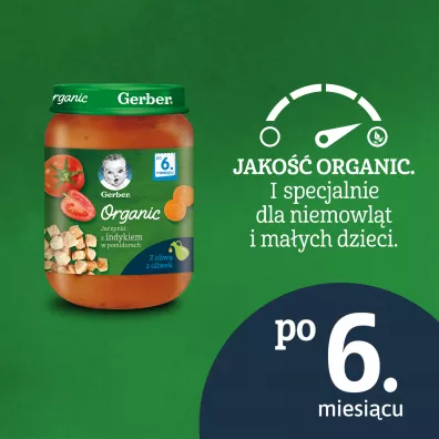 Gerber Organic Obiadek jarzynki z indykiem w pomidorach dla niemowl�t po 6 miesi�cu Zestaw 3 x 190 g Bio