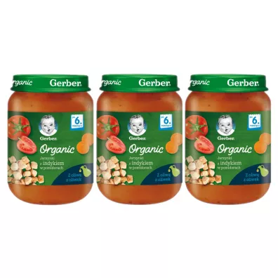 Gerber Organic Obiadek jarzynki z indykiem w pomidorach dla niemowl�t po 6 miesi�cu Zestaw 3 x 190 g Bio